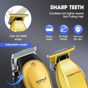 HIENA PRO Ensemble de tondeuse à cheveux pour homme professionnel, coupe cheveux rechargeable, T-Blade Tondeuse Machines à ch
