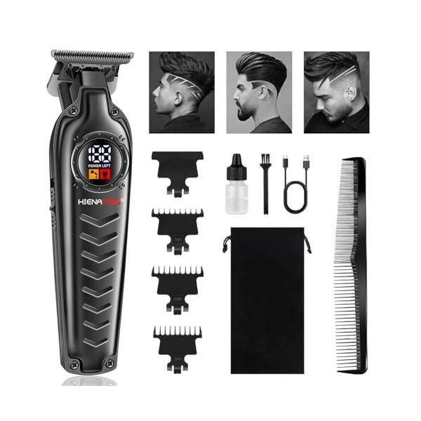 HIENA PRO Tondeuse à cheveux professionnelle pour homme - Sans fil - Lame en T - Tondeuse à cheveux - 0 mm - Tondeuse électri