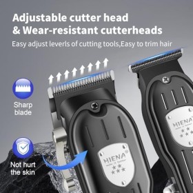 HIENA PRO Ensemble de tondeuse à cheveux pour homme professionnel, coupe cheveux rechargeable, machine à cheveux réglable pou