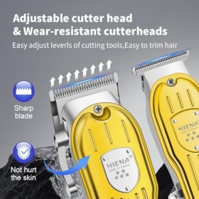 HIENA PRO Ensemble de tondeuse à cheveux pour homme professionnel, coupe cheveux rechargeable, machine à cheveux réglable pou