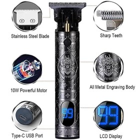 Ten-Tatent Tondeuse à cheveux pour homme, tondeuse à cheveux, tondeuse à lame en T, kit de toilettage rechargeable sans fil, 