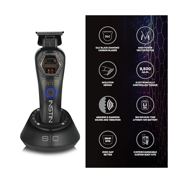 Tondeuse à Cheveux Professionnelle Homme Stylecraft Instinct Trimmer Metal by Gamma Più, Contrôle Direct du Couple, 180 Min d