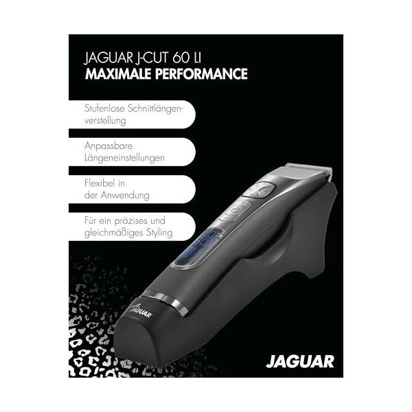 JAGUAR Tondeuse à cheveux J-CUT 60 Li | Clipper avec batterie lithium-ion 2-way | peignes à monter inclus | du professionnel 