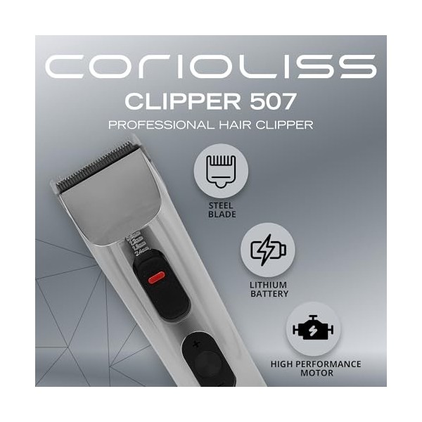 Corioliss Clipper 507 Rasoir professionnel pour corps barbe et cheveux, 8 heures dutilisation avec 6 guides de coupe, rasoir