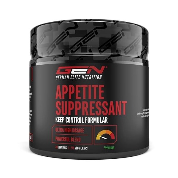 Appetite Suppressant - 270 gélules - Extrak hautement dosé avec glucomannane, extrait de thé vert, cannelle de Ceylan, extrai