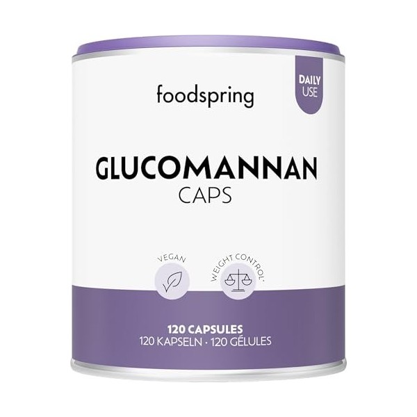 foodspring - Glucomannan capsules 3000 mg dose journalière - Extrait de racine Konjac 120 gélules véganes pour le contrôle du