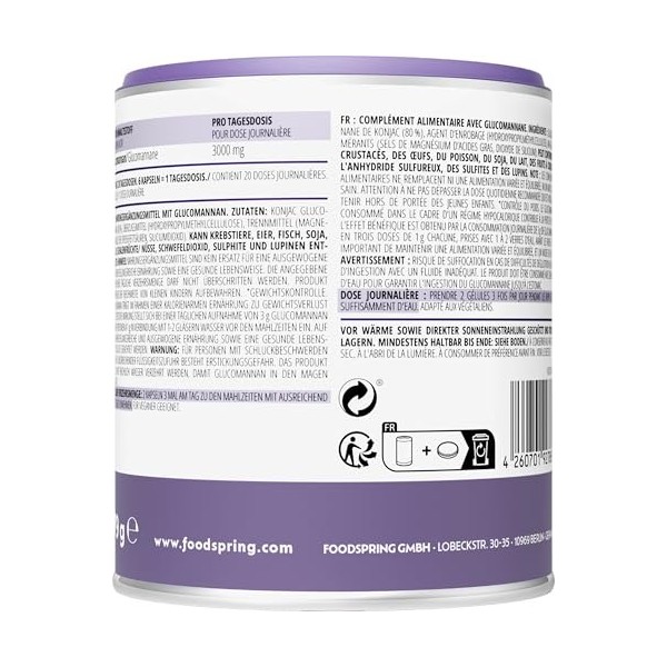 foodspring - Glucomannan capsules 3000 mg dose journalière - Extrait de racine Konjac 120 gélules véganes pour le contrôle du