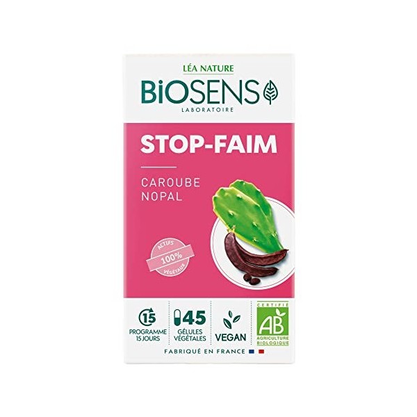 Biosens - Gélule végétale Stop faim - Caroube et Nopal - Certifié Bio AB Vegan - Fabriqué en France - Actifs 100% Végétaux -