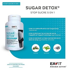 EAFIT Minceur - Sugar detox - Stop sucre 5 en 1 : Gymnema, Chrome, Bardane, Vitamines et minéraux, Acides aminés, Plantes - D