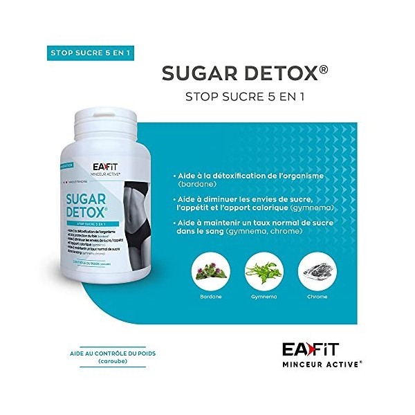 EAFIT Minceur - Sugar detox - Stop sucre 5 en 1 : Gymnema, Chrome, Bardane, Vitamines et minéraux, Acides aminés, Plantes - D