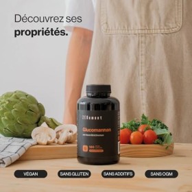 Glucomannane Konjac Pur 3360 mg par Dose - avec Chrome et Vitamine B3 - Fibre Végétale de la Racine de Konjac - 180 Gélules V