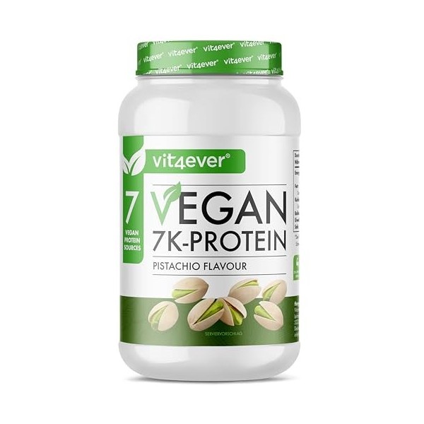 Vegan 7K Protein - 1kg - Fraise - Poudre de protéine purement végétale avec des protéines de riz, damande, de soja, de pois,