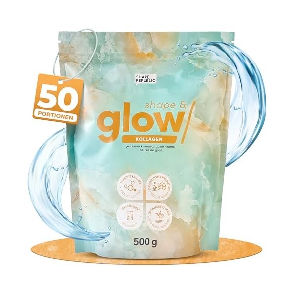 SHAPE REPUBLIC Collagene Poudre 500gr - Collagen Peptides Type I - Collagène Hydrolysé en Poudre pour Articulations, Cheveu