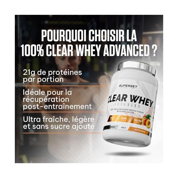 Superset Nutrition - Clear Whey Advanced 900g - 84% de protéines, effet satiétogène, riche en BCAAs et L-glutamine - Isolat