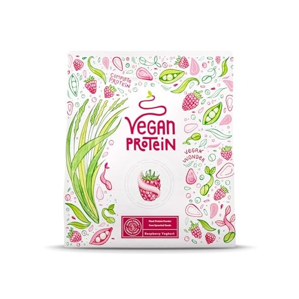 Vegan Proteine en Poudre [600g] | Yaourt Framboise | 24g Protein | Soja, Riz, Pois, Graines de Tournesol | Pre/Post Workout P