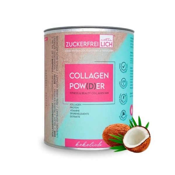 ZUCKERFREIlich Poudre de collagène coco 240g sans sucre, collagène avec vitamines, protéines sans sucre et oligo-éléments, ha