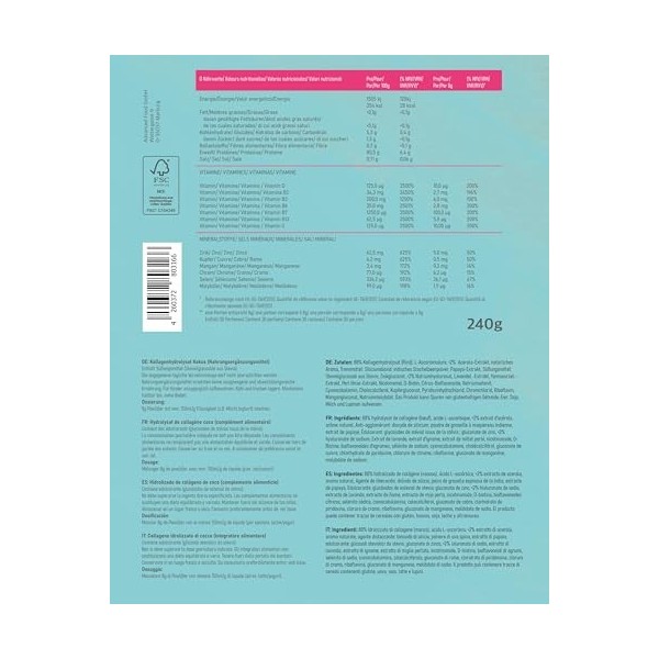 ZUCKERFREIlich Poudre de collagène coco 240g sans sucre, collagène avec vitamines, protéines sans sucre et oligo-éléments, ha