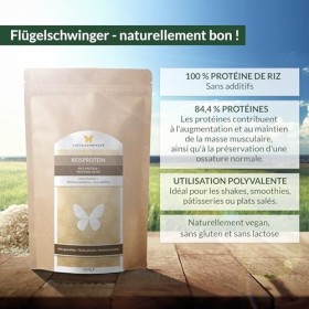 1 kg de protéine de riz avec 84,4% de protéines, sans additifs, naturellement végan, sans lactose et sans soja