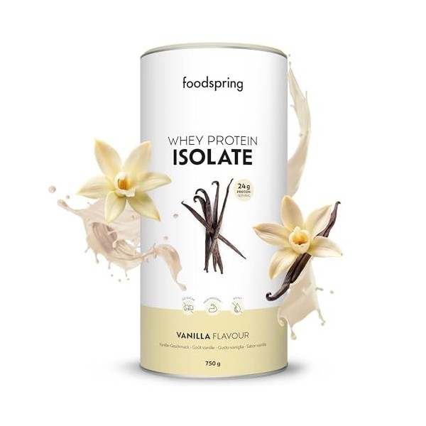 foodspring - Poudre de protéines Whey Isolate Vanille - Isowhey avec 24g de protéines de croissance musculaire, sans graisse 