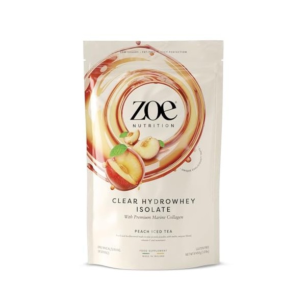 ZOE Nutrition Isolat dhydrowhey transparent, thé glacé à la pêche – 454 g
