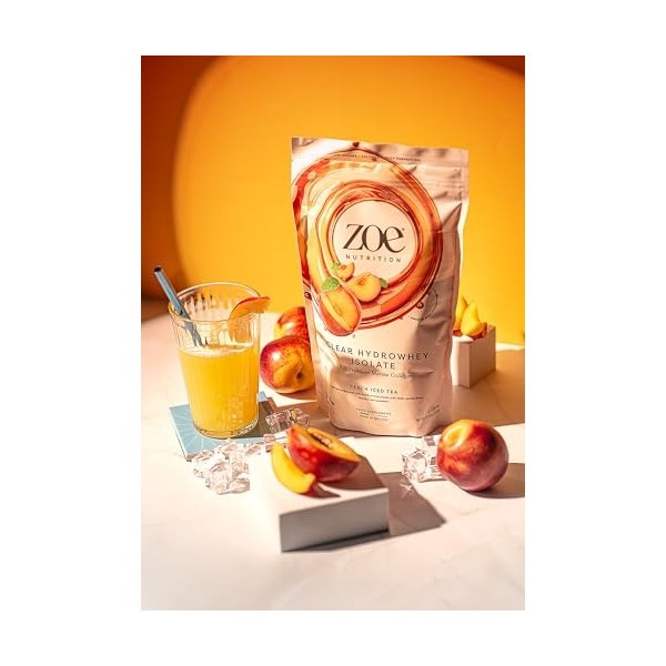 ZOE Nutrition Isolat dhydrowhey transparent, thé glacé à la pêche – 454 g