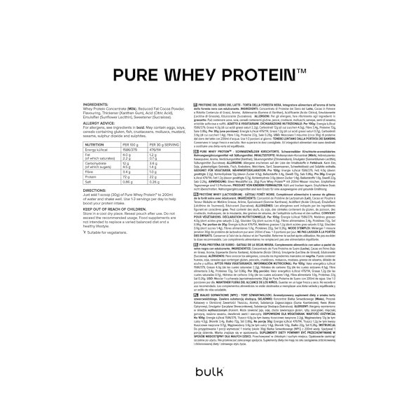 Bulk Protéine Whey en Poudre, Gâteau Forêt-Noire, 500 g, 16 Portions