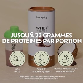 foodspring - Poudre de protéines whey Chocolat Coco - Avec 22 g de protéines de croissance musculaire, solubilité parfaite, u