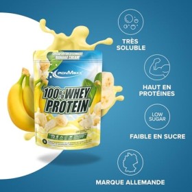 IronMaxx 100% Whey Protein Poudre - Crème Banane Sachet de 500g | poudre de protéine de lactosérum réduite en sucre et solubl