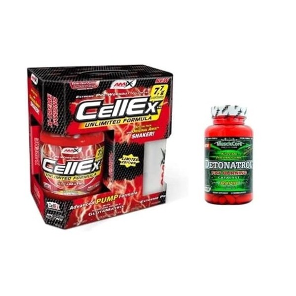 AMIX NUTRITION CELLEX Pré-workout Volumizer Saveur Fruit Puch, 1 Kilo + AMIX Detonatrol 30 Caps + Batdior