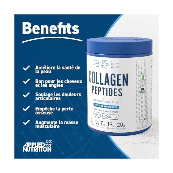 Applied Nutrition – Peptides de Collagène en Poudre – Protéine de Collagène Bovin Hydrolysé Halal – Bon pour la Peau, les Che