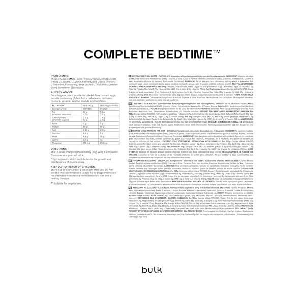 Bulk Bedtime Shake Protéiné Pré-Nuit, Chocolat, 500 g