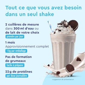 Poudre de Proteine Vegan Cookies & Cream - 1kg de proteine vegetale - 33 portions de 22g de protéine - SANS soja - A base de 