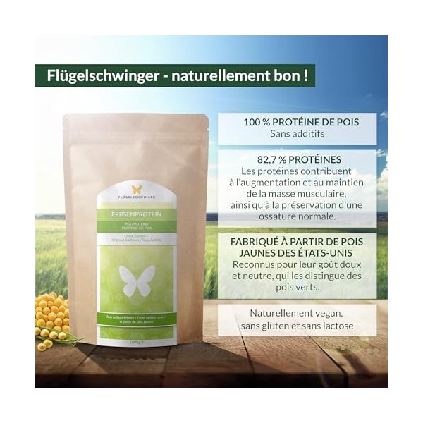 1kg de Protéine de Pois, à partir de pois jaunes au goût neutre, naturellement vegan, sans lactose et sans soja