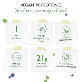 Protéines végétaliennes 7K – 1 kg – Fraise – Poudre de protéines purement végétales avec protéines de riz, damande, de soja,