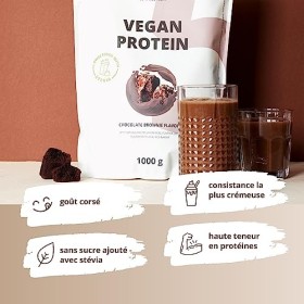 Nutri + Protéine végan - Brownie au chocolat Poudre de protéines végétaliennes sans sucralose ni soja Protéines de riz, pois,