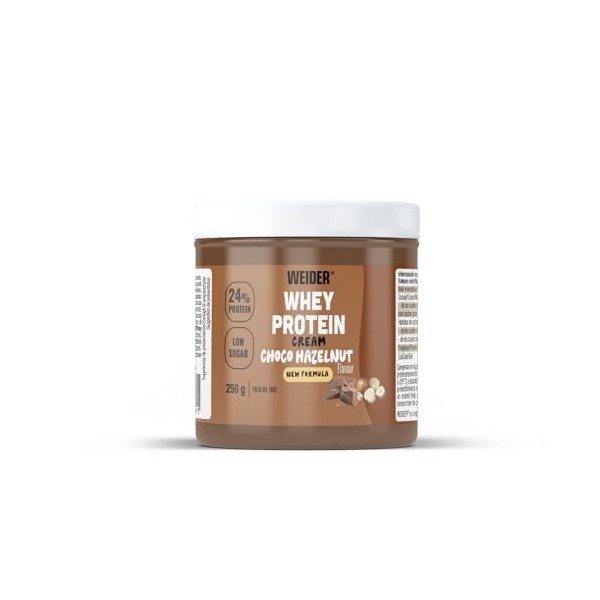 Weider Whey Protein Cream 250g Goût Chocolat-Noisette, Pâte à tartiner avec 24% de Protéines, aux Protéines de Lactosérum,