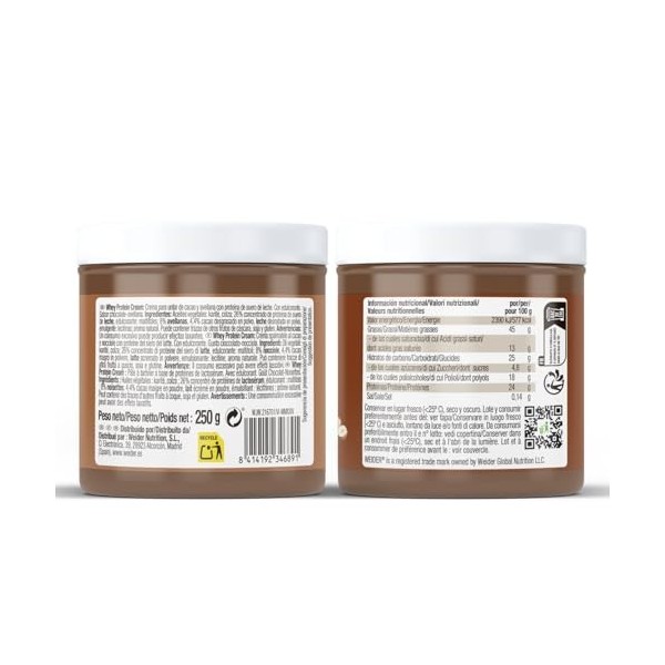 Weider Whey Protein Cream 250g Goût Chocolat-Noisette, Pâte à tartiner avec 24% de Protéines, aux Protéines de Lactosérum,