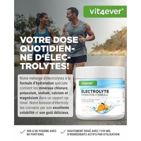 Electrolytes - 400 g 80 portions - Formule avec chlorure, potassium, sodium, calcium, magnésium - Parfait pour les sportifs