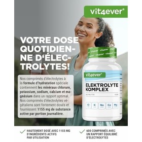 Electrolytes - 600 comprimés avec magnésium, calcium, potassium, sodium & chlorure - Équilibre électrolytique & fonction musc