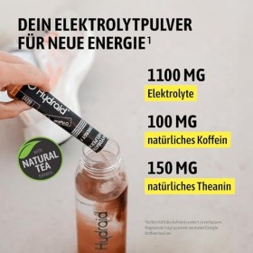 Hydraid® PLUS ENERGY Peach Iced Tea - Poudre délectrolyte avec caféine - Plus dénergie et plus de concentration - 20 sachet