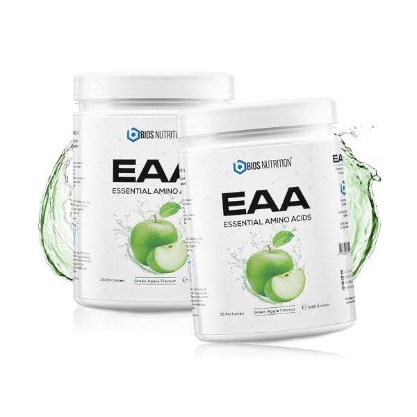 EAA poudre POMME VERTE 2x 500gr - acides aminés essentiels - 11gr de protéines par portion - sans mauvais arrière-goût - vega