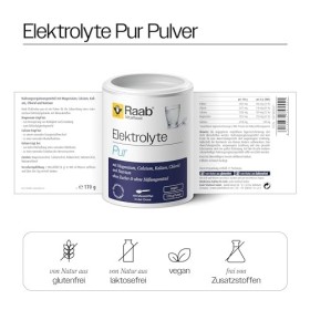 Raab Vitalfood® Electrolytes Pur 170 g - Végétalien, avec cuillère doseuse, poudre délectrolytes sans sucre et sans édulco