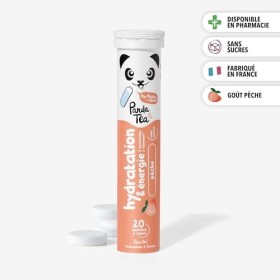Panda Tea - Hydratation & Énergie - Pêche - 20 Pastilles sans sucre - Electrolyte Ultra Hydratation - Idéale pour le Sport et