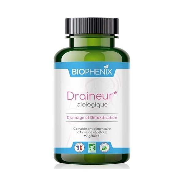 Biophénix Draineur Biologique 90 Gélules - Complément Alimentaire BIO 100% Naturel à Base de Végétaux - Drainage et Détoxific