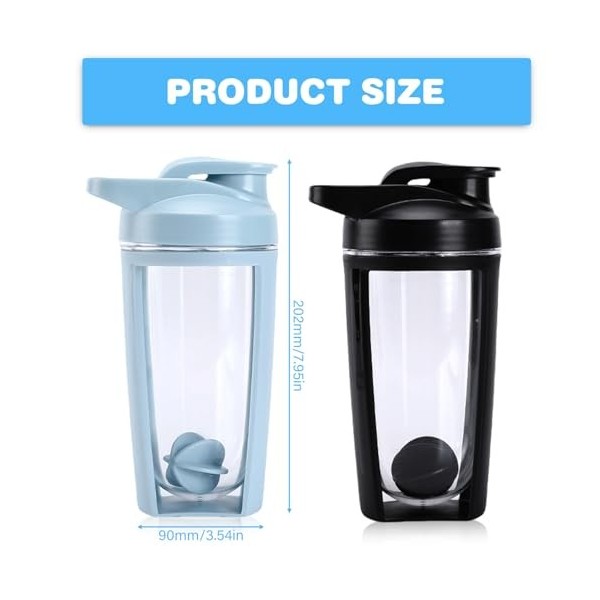 Lot de 2 shakers protéinés, 600 ml, shaker à protéines, double couche, shaker à protéines avec boule à shake, pour shakes et 