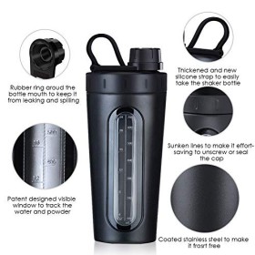 TOOFEEL Shaker à protéines 820ml Diät Shaker à Eau en Acier Inoxydable avec Balle de Balle Visible, Anti-Fuite, Noir