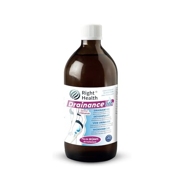 DRAINANCE 1000: Draineur puissant détox 1LT 60 Jours. Drainant minceur à boire goût ananas. Diurétique naturel rétention d’ea