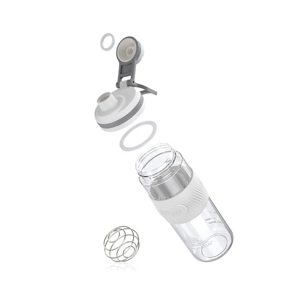 PZMLOASN Bouteille shaker pour mélanges protéinés - Pour boissons protéinées super crémeuses - 650 ml - Durable, étanche - Bl