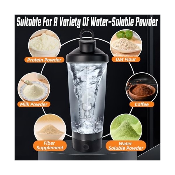 hzuisst Shaker Électrique, USB C Rechargeable Shaker Proteine, 600 ml Portable Shaker Protéine Electrique Shaker Sport pour S