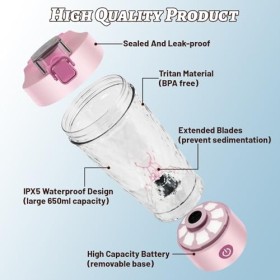 flintronic Shaker éléctrique Rechargeable, 650ml Portable Shaker éléctrique, Rechargeable USB Bouteille de Shaker de Protéine